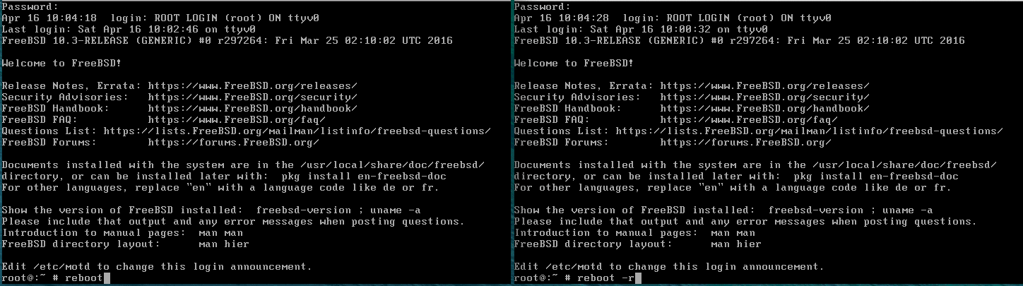 通常rebootとreboot -rの比較